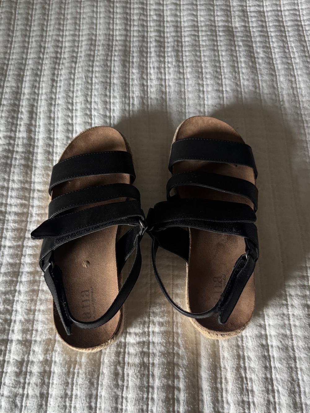 a.n.a Carmine Black Espadrille Flatform Sandals Platform Strappy Jute Sole Sz 7M